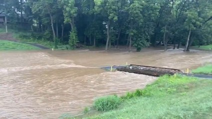 Downpour turns modest creek into a raging river