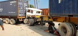 ट्रक को बचाने के प्रयास में 2 कंटेनर व ट्रक आपस में भिड़े, एक चालक घायल