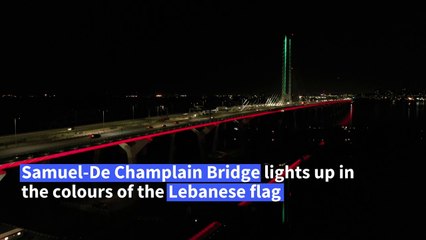 Montreal's Samuel-De Champlain Bridge lights up with Lebanese flag colours