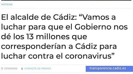 Kichi- «Vamos a luchar para que Cádiz tenga los 13 millones por Coronavirus»