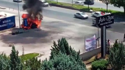 Başkent’te hareket halinde yanan araç kullanılmaz hale geldi