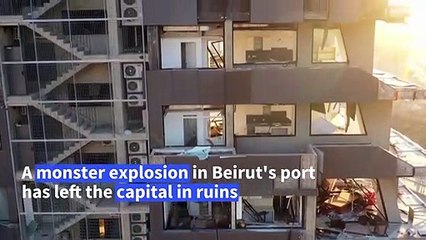 Aerial images of blown-out buildings in the Beirut port area