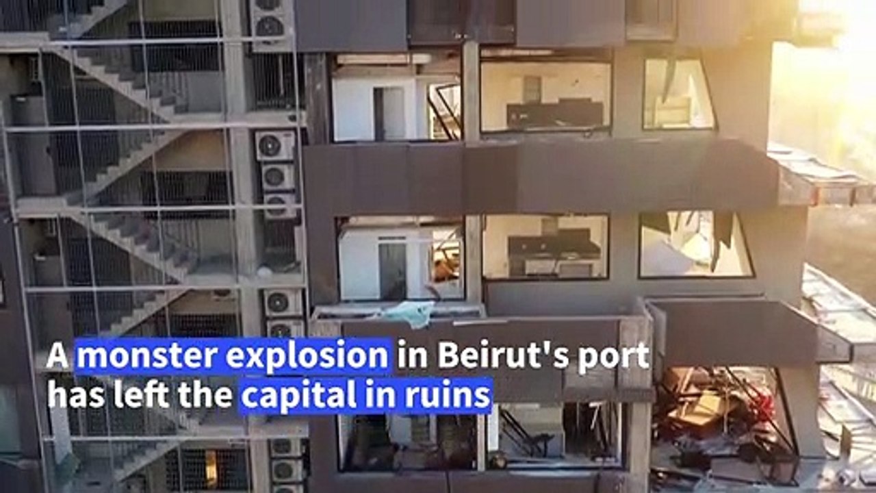 Aerial images of blown-out buildings in the Beirut port area