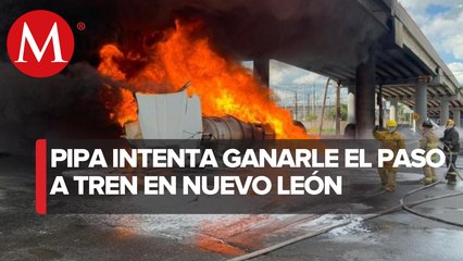 Pipa choca contra tren en Nuevo León