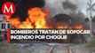 Tras choque, se incendian pipa y tren en San Nicolás