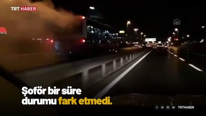 Yolcu otobüsü alev aldı, sürücü yoluna devam etti