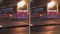 İstanbul'da alev alan halk otobüsü yoluna böyle devam etti