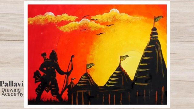 How to draw God Rama with temple __ Poster color __ Pallavi Drawing Academy __