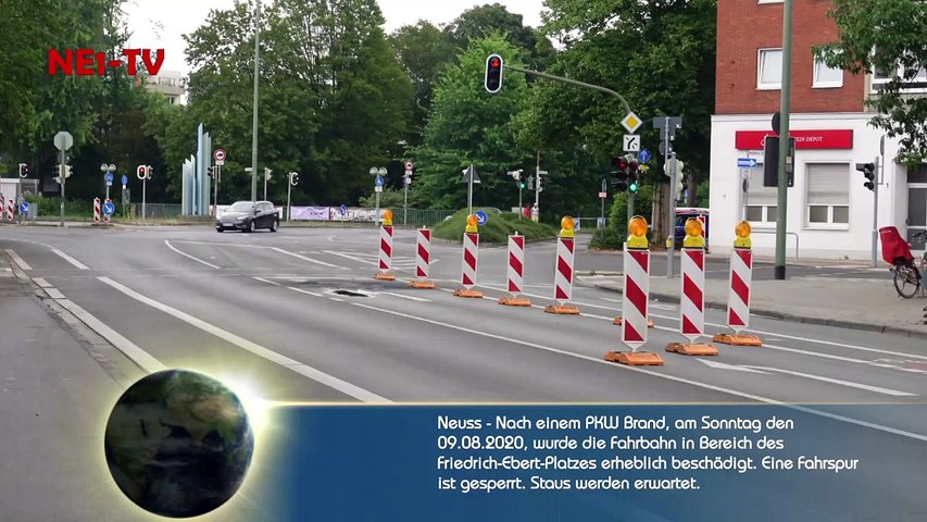 2020-08-09_Neuss - Fahrbahn nach PKW Brand beschädigt - Staugefahr nach Sperrung