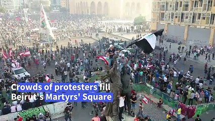 Aerial images of protesters on Beirut's Martyrs' Square after blast