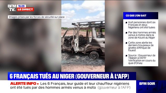 Français tués au Niger: des photos de leur véhicule calciné diffusées par les forces de sécurité sur place