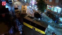 Sultangazi'de İETT otobüsü kayarak parke taşlarına çarptı