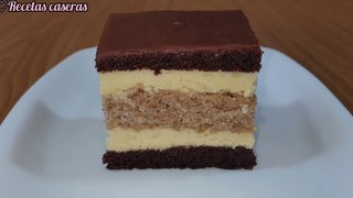 1 Pastel en 3 colores- Delicioso pastel de chocolate, nueces y crema de vainilla #pasteldechocolate