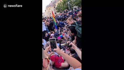 Moment police arrest peaceful LGBT activists in Warsaw