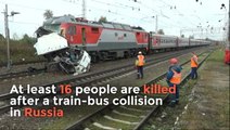 Sixteen people killed in Russia after train-bus collision