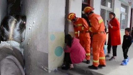 Six-year-girl gets head wedged between walls