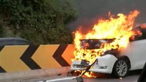 Car catches fire in car accident