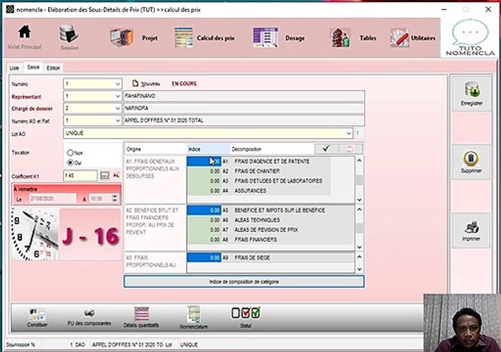 Fanaovana ny Calcul des prix amin'ny Nomencla