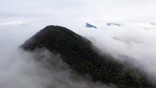 Mountain sky fog hills aerial