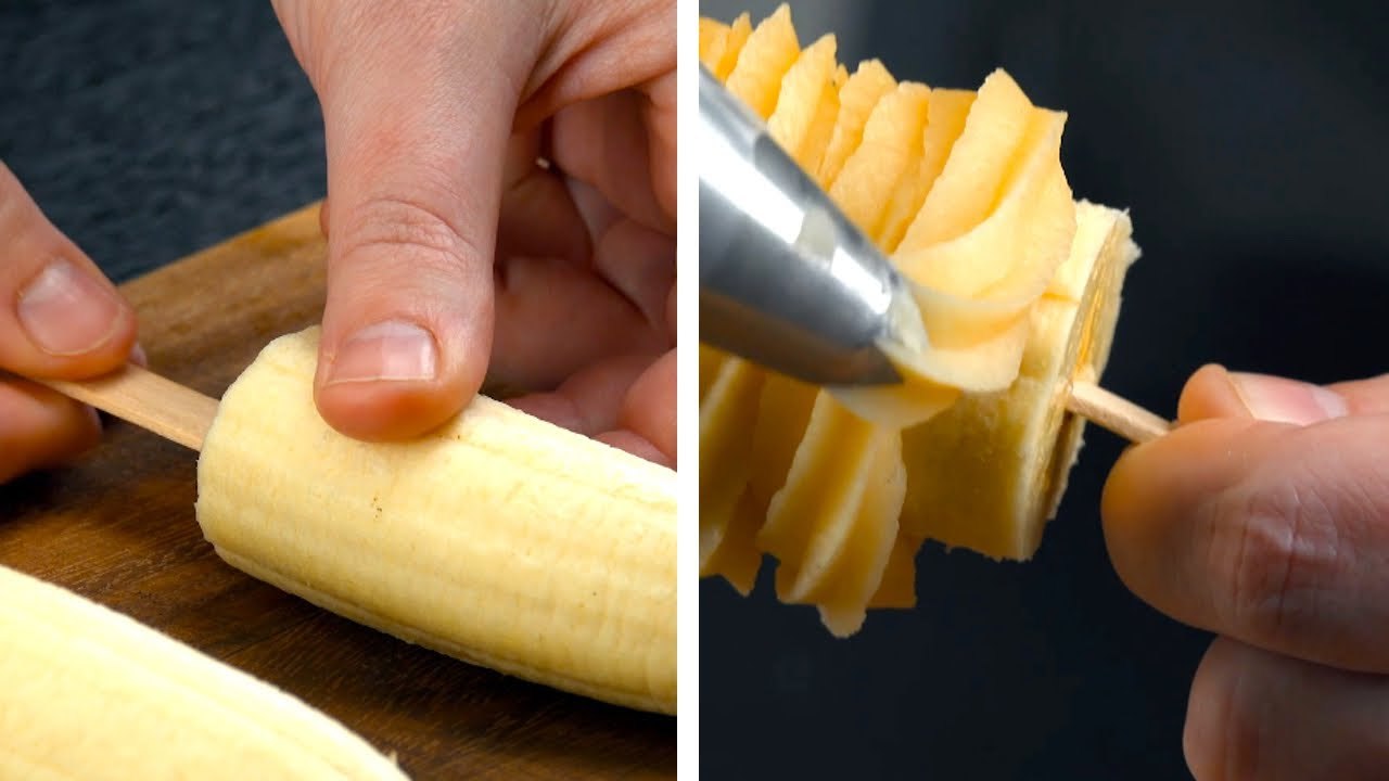 Stick A Popsicle Stick Into A Banana & Spray THIS Around It - Banana Churros