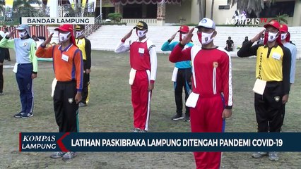 Anggota Paskibraka Lampung Terapkan Protokol Kesehatan Saat Berlatih Baris-Berbaris