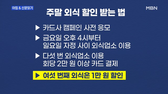 신문브리핑5 주말에 외식 다섯 번 하면 여섯 번째는 1만 원 환급 외 주요기사
