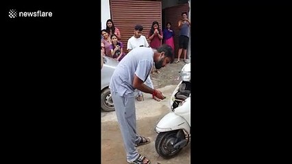 Cobra pulled from inside of scooter in central India
