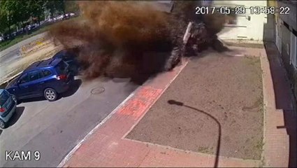 Water pipe explodes after inflating carpark surface like a balloon