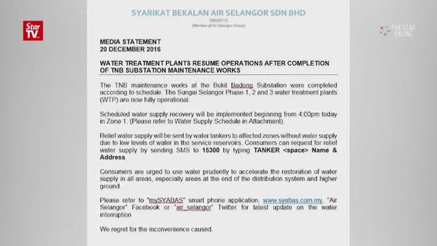 Syabas: Water treatment plants resume operations
