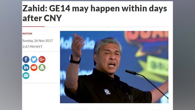 Zahid: GE14 may happen within days after CNY