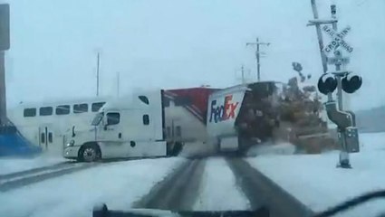 Dramatic crash between truck, train caught on camera