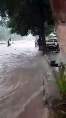 Rainy Water Flowing like River in Karachi