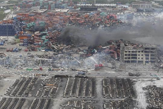 Aerial view of the extent of damage of Tianjin blast