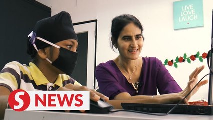 Deaf and mute Sikh boy designs face mask extender for turbans, hijabs