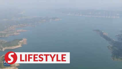 Aerial view of Xiaolangdi Reservoir in central China