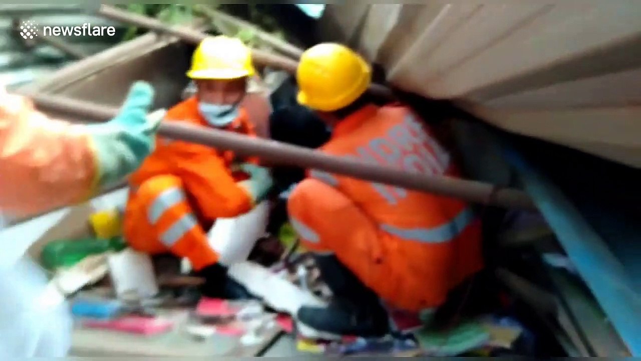 Rescuers pull man from building crushed by fallen tree in northern India