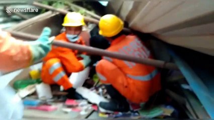 Rescuers pull man from building crushed by fallen tree in northern India