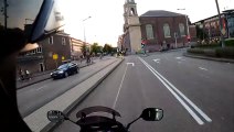 Motorcyclists Almost Hits Biker Ignoring Traffic Light