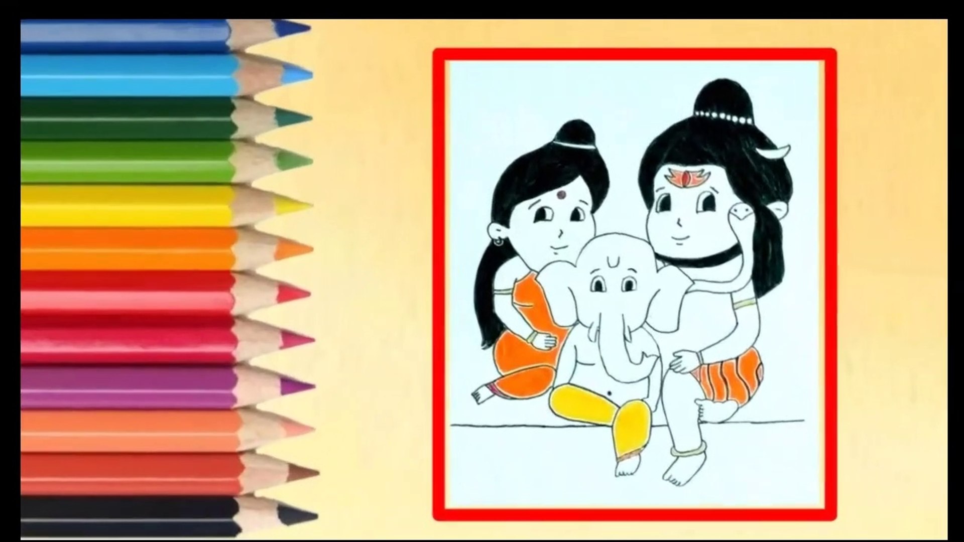 How To Draw Ganpati With Shiv And Mata Parvati Drawing - Shiv Parvati  Drawing - Drawing - Bholenath Drawing - video Dailymotion