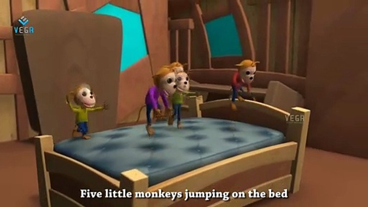 Five Little Monkeys Jumping on Bed - 3D Animation English Nursery Rhyme