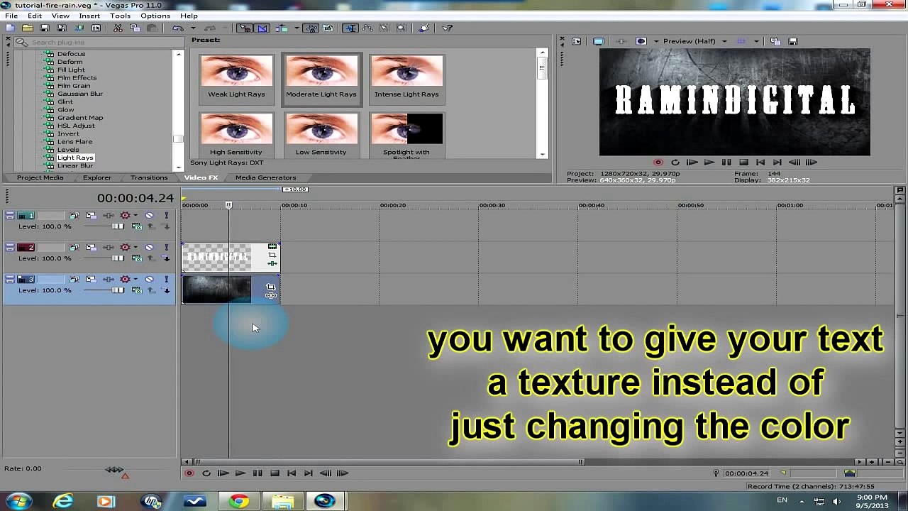 Sony Vegas Pro Tutorial - How to Make an Intro - Fire Rain - shadow effect