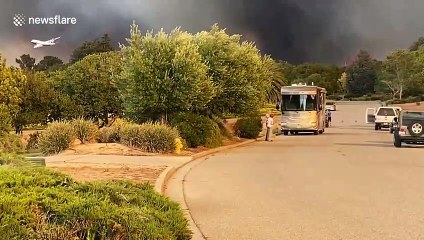 Boeing 747 Supertanker drops fire retardant on River Fire in California