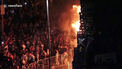 Flags of UK, US and Israel burnt during Derry bonfire