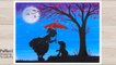Easy and beautiful rainy night painting with girl and puppy for kids __ Pallavi