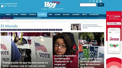 Vea aquí las noticias de HOY, lunes 17 de agosto 2020