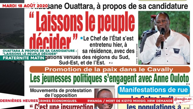 Le Titrologue du 18 Août 2020 : Alassane Ouattara à propos de sa candidature, « Laissons le peuple décider »