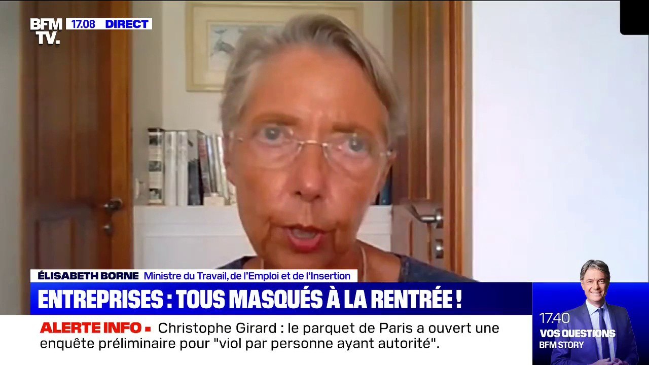 Entreprises: le masque sera obligatoire dans les "espaces partagés et clos" à partir "de la fin du mois" d'août, selon Elisabeth Borne