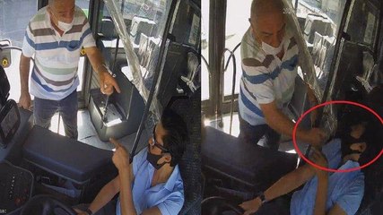 Seyir halindeki otobüste maske kavgası kamerada