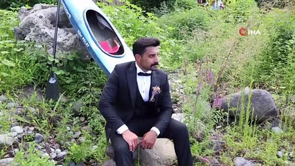 Milli kanocu düğün fotoğraflarını kanosu ile birlikte çektirdi