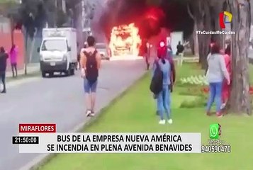 Av. Benavides: llamas arrasaron con bus de transporte público